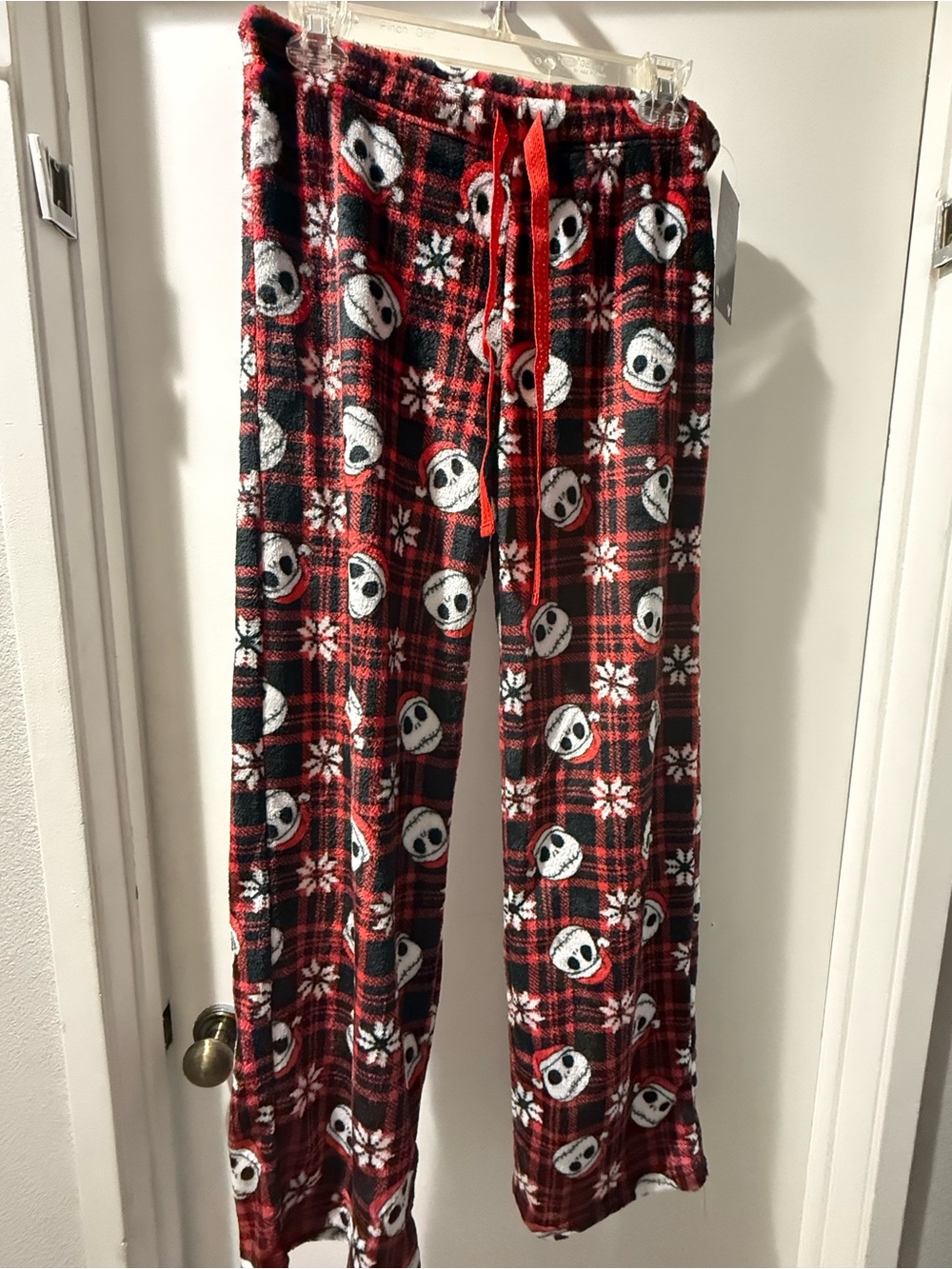 Disney Red & Black Plaid Fleece Pajama Pants with Jack Skellington Print